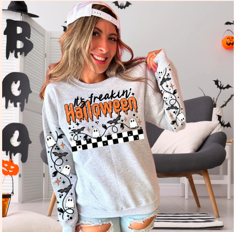It's Freaking Halloween with sleeve prints - Real Glitter - Halloween - Fall - New arrival