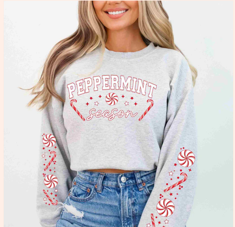 Peppermint Season with print on sleeves- Real Glitter- New Arrival - Christmas Collection