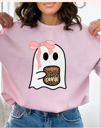 Ghost Coffee with pink bow - Real Glitter - Fall - New arrival