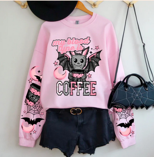 My Blood Type is Coffee with sleeves- Real Glitter - Fall - Halloween - New arrival