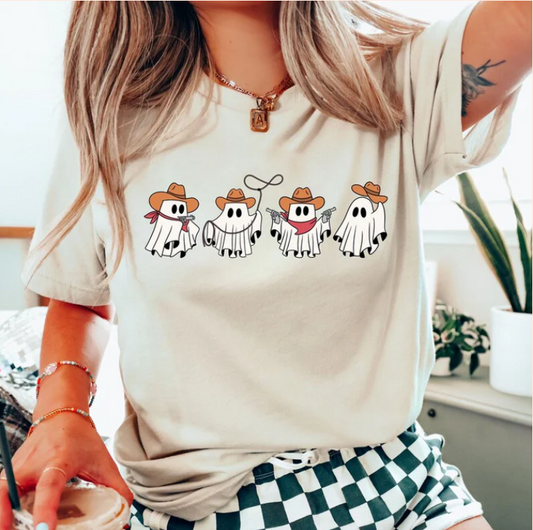 Four Cowboy Ghosts... - Real Glitter - Halloween - Fall -T-Shirt