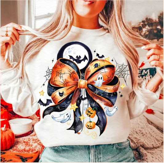 Halloween Bow with ghosts, pumpkins, bats - Fall - Real Glitter - New arrival