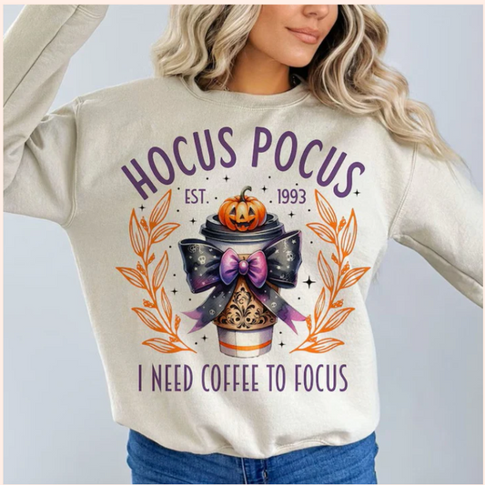 Hocus Pocus I need Coffee to Focus - Real Glitter - Fall - Halloween - New Arrival - T-Shirt