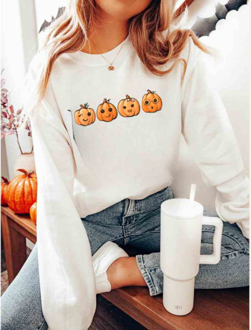Four Cute Pumpkins - Real Glitter - Fall - Halloween - New Arrival