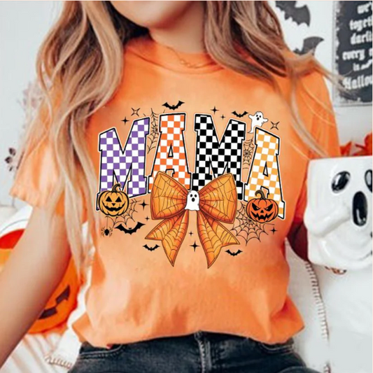 Mama Halloween with orange bow - Real Glitter- Fall - Halloween - T-Shirt - New Arrival