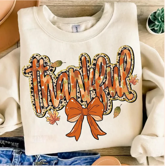 Thankful Orange Bow - Real Glitter - Fall - Thanksgiving - T-Shirt - New Arrival