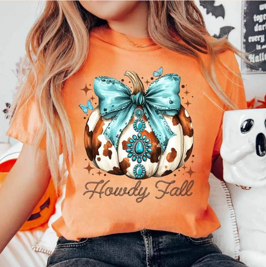 Howdy Fall - Real Glitter - Pumpkin - Fall - Halloween - New Arrival - T-Shirt