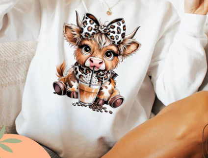 Cute Coffee Cow - T-Shirt - Crewneck Sweatshirt - Hoodie - Real Glitter - New Arrival