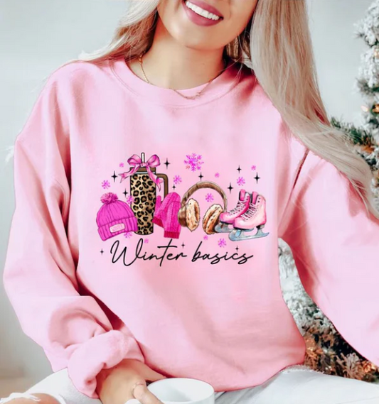 Winter Basics Pink - Real Glitter - Fall - Winter - Christmas - New Arrival - Crewneck Sweatshirt - Hoodie