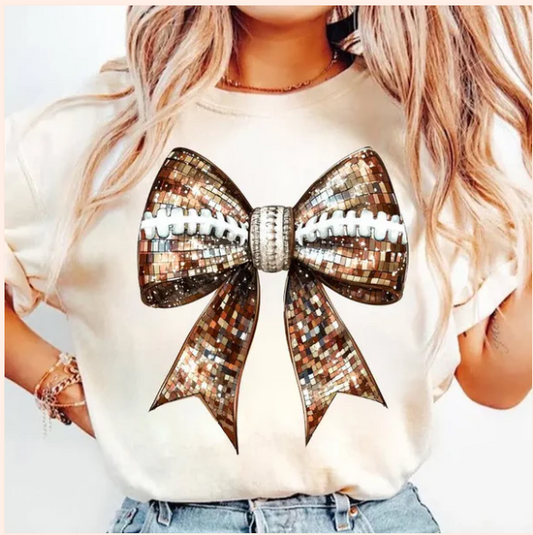 Glitter Football Bow - Real Glitter - Fall - T-Shirt