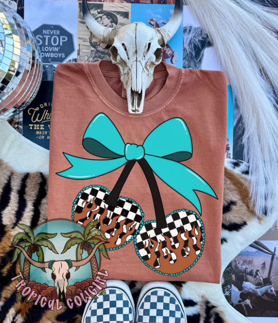 Turquoise Cherries - Real Glitter - Crewneck Sweatshirt, Hoodie - T-Shirt