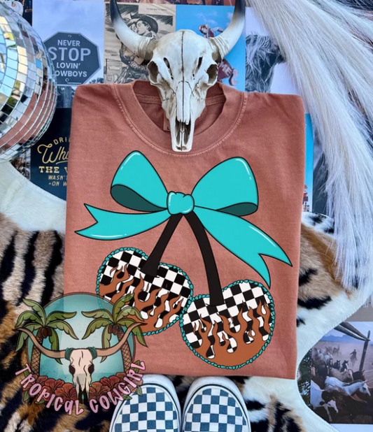 Turquoise Cherries - Real Glitter - Crewneck Sweatshirt, Hoodie - T-Shirt