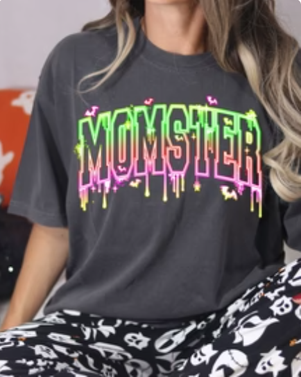 MOMSTER in Neon - Real Glitter- T-Shirt - Crewneck Sweatshirt - Hoodie - Halloween - New Arrival