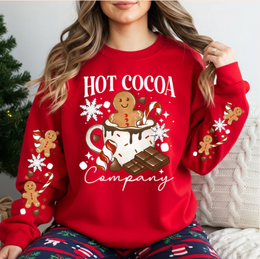 Hot Cocoa Company Sweatshirt with Sleeves – Gingerbread & Candy Cane Christmas with Sleeves | Crewneck | Cozy Holiday Boutique Apparel | Winter Graphic Wholesale | New Arrival