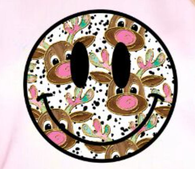 Reindeer Smiley - Real Glitter - Christmas - Holidays - T-Shirt - Crewneck Sweatshirt - Hoodie