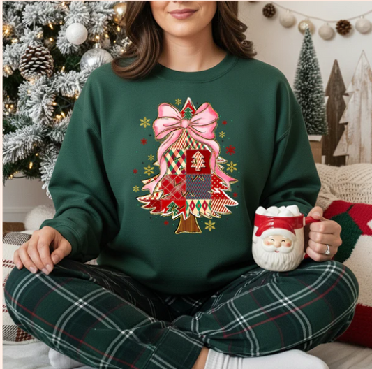 Patchwork Christmas Tree - Real Glitter | T-shirt | Crewneck Sweatshirt | Hoodie | Holiday