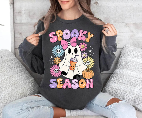 Z Adorable Spooky Season ghost with flowers - real glitter Halloween