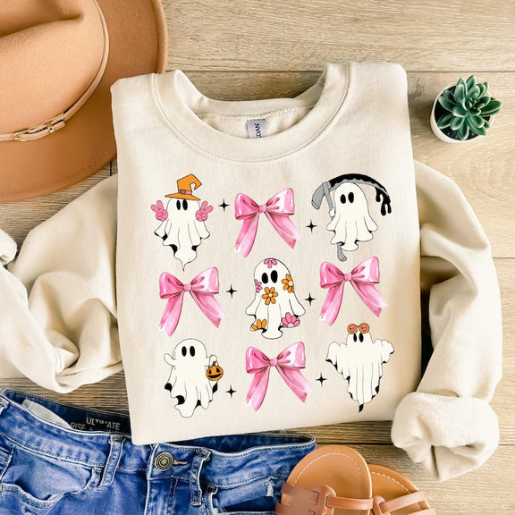 Z Halloween - Cute ghosts and pink bows - real glitter