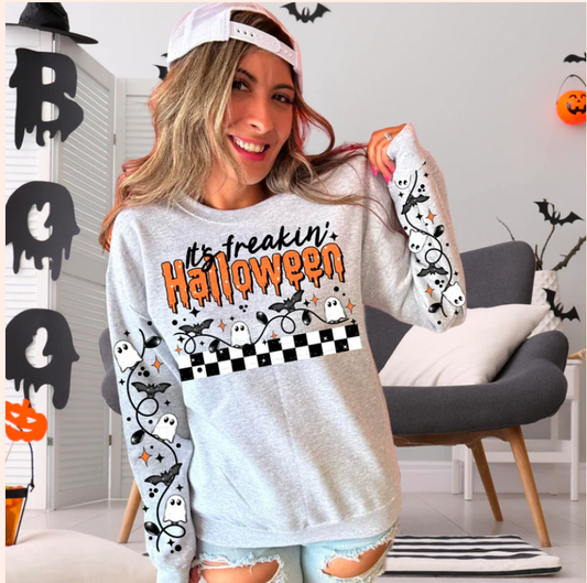 It's Freaking Halloween with sleeve prints - Real Glitter - Halloween - Fall - New arrival