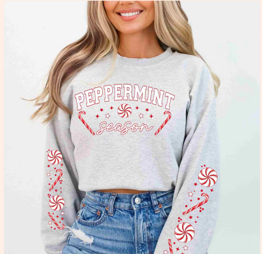 Peppermint Season with print on sleeves- Real Glitter- New Arrival - Christmas Collection