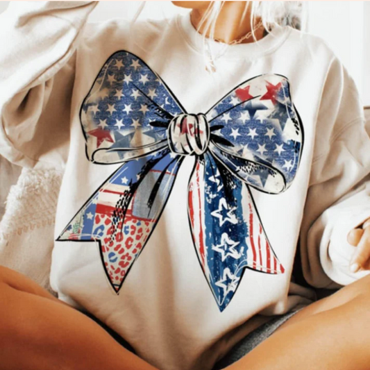 Patriotic Bow- Real Glitter- New arrival - Patriotic