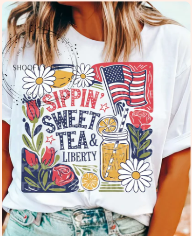Sippin Sweet tea and liberty - Real Glitter - New arrival